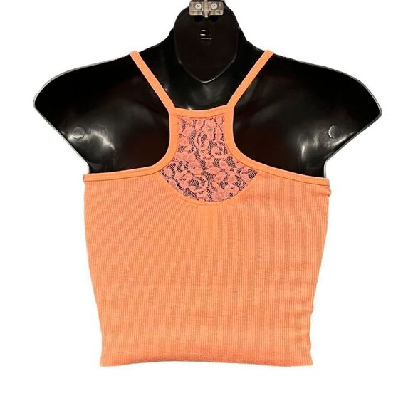 Salmon Lace Racerback Cropped Tank Top Junior’s Small 3-5 - Picture 2 of 5